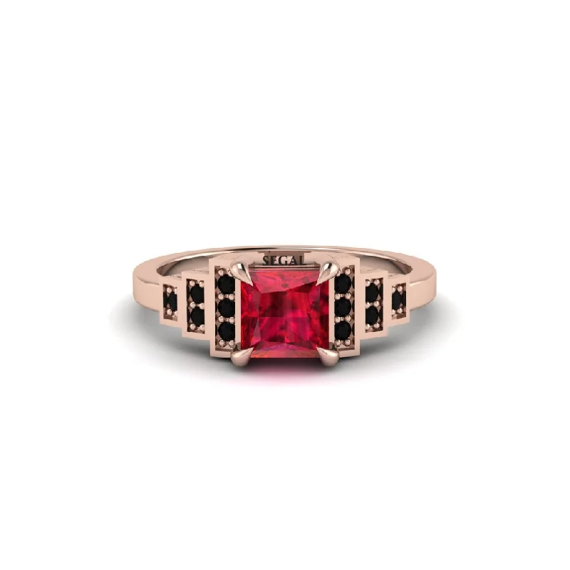 gold engagement rings for women -Ruby Geometric Princess Cut Engagement Ring - Thea No. 41