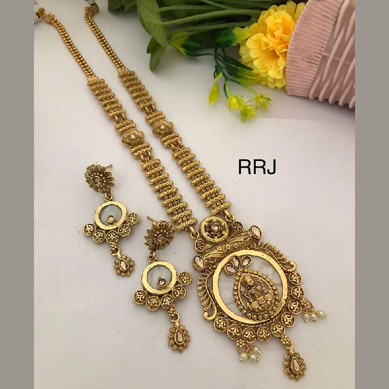 nameplate necklaces for women -FS Collection Gold Plated Pota Stone Temple Necklace Set