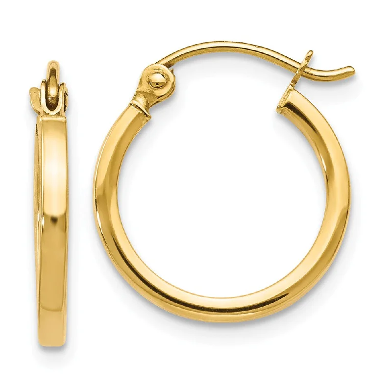 minimalist earrings for women -14K Yellow Gold Square Tube Round Hoop Earrings, 1.5 x 15mm (9/16 In)