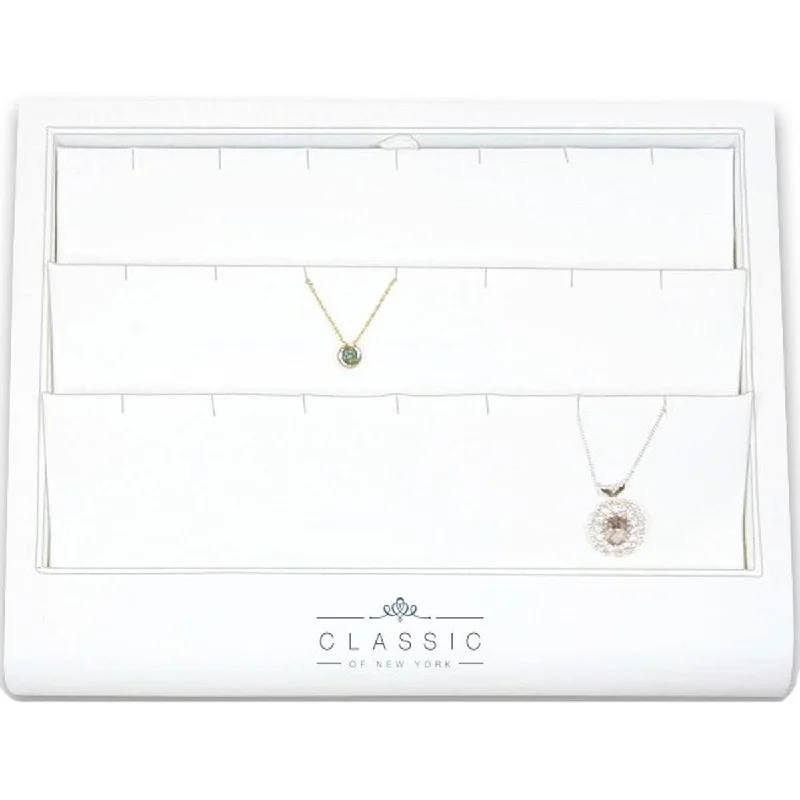 trendy necklaces for women -Classic Display - Pendant or Light Necklace White Leatherette, 18 Slots | DSP-018