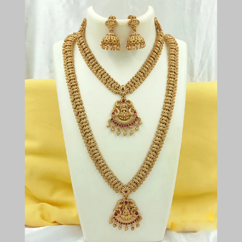 elegant necklaces for women -Joyful Jewel Art Matte Gold Plated Pota Stone Temple Long Necklace Combo