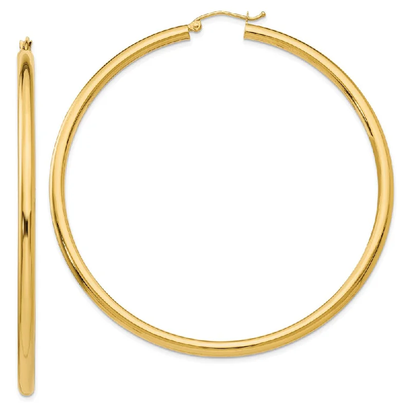 stud earrings for women -3mm, 14k Yellow Gold Classic Round Hoop Earrings, 65mm (2 1/2 Inch)