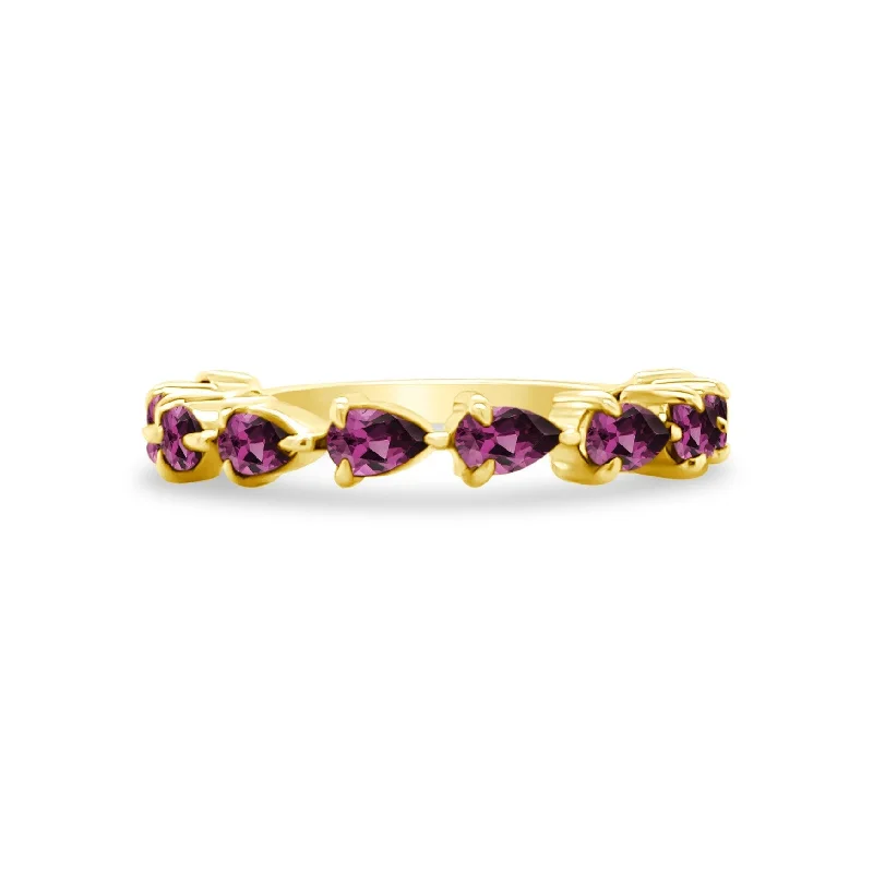 Women's rings soft-shade-Large Rhodolite Garnet Chasing Pear Band