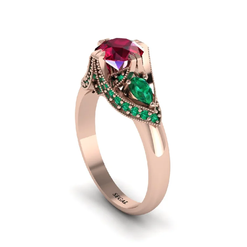 nature-inspired engagement rings -Ruby Vintage Round Cut Engagement Ring - Kali No. 26