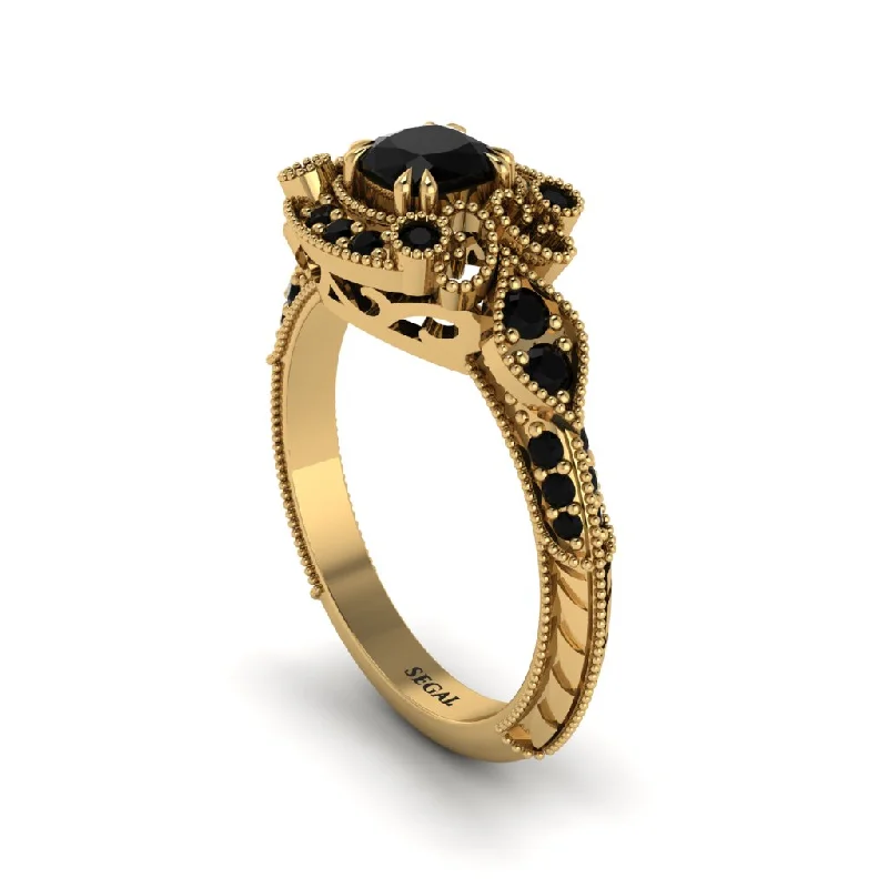 engagement rings under $1000 -Black Diamond Vintage Filigree Cushion Cut Engagement Ring - Elaina No. 37