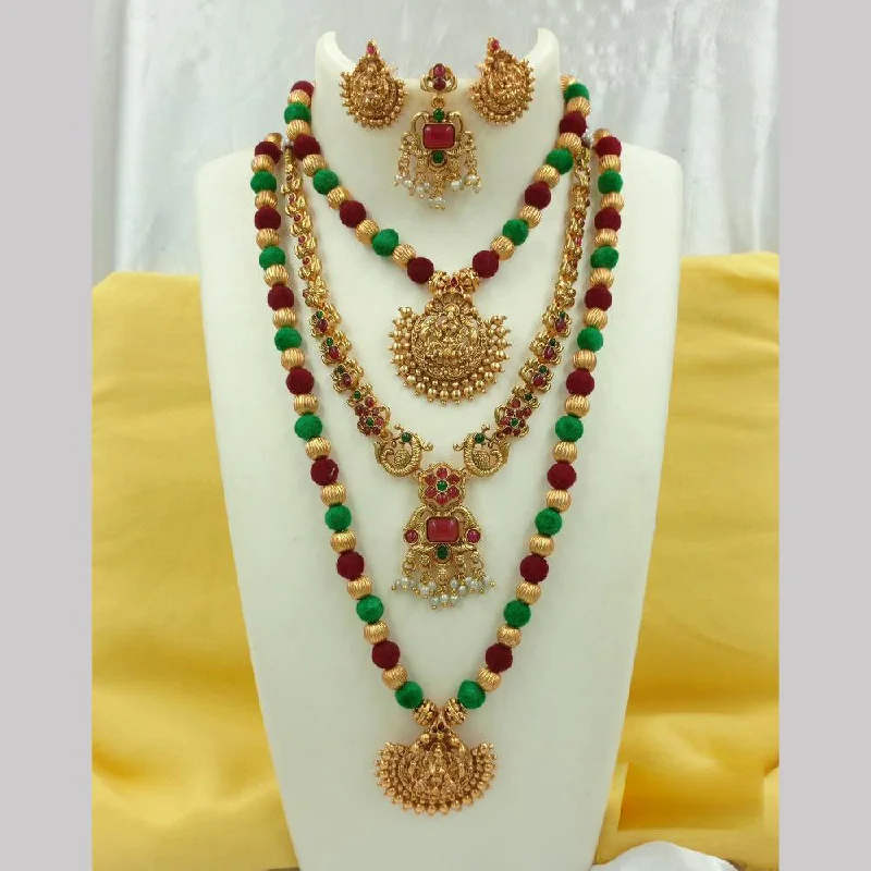 best necklaces for women -Joyful Jewel Art Matte Gold Plated Pota Stone Temple Long Necklace Combo