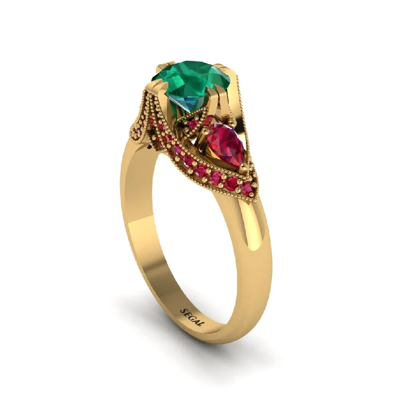 custom engagement rings for women -Emerald Vintage Round Cut Engagement Ring - Kali No. 49