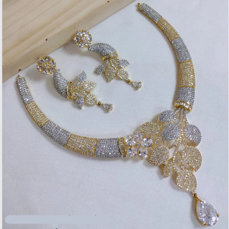 aesthetic necklaces for women -SNERA Gold Plated American Diamond Necklace Set