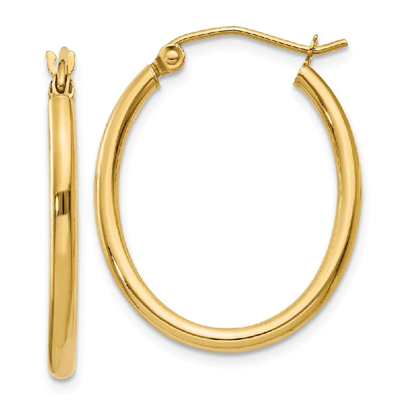 handcrafted earrings for women -2mm x 27mm Polished 14k Yellow Gold Classic Oval Hoop Earrings