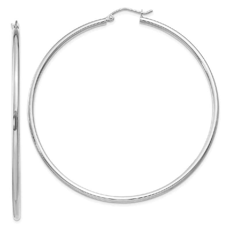 adjustable earrings for women -2mm, 14k White Gold Classic Round Hoop Earrings, 60mm (2 3/8 Inch)