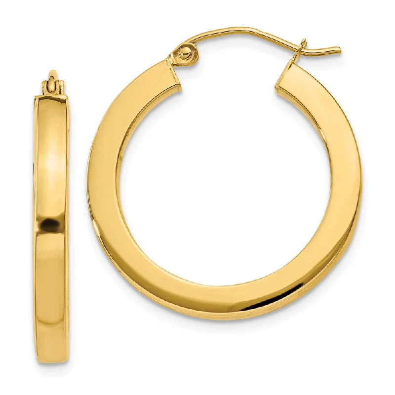 three-stone earrings for women -3mm, 14k Yellow Gold Square Tube Round Hoop Earrings, 25mm (1 Inch)