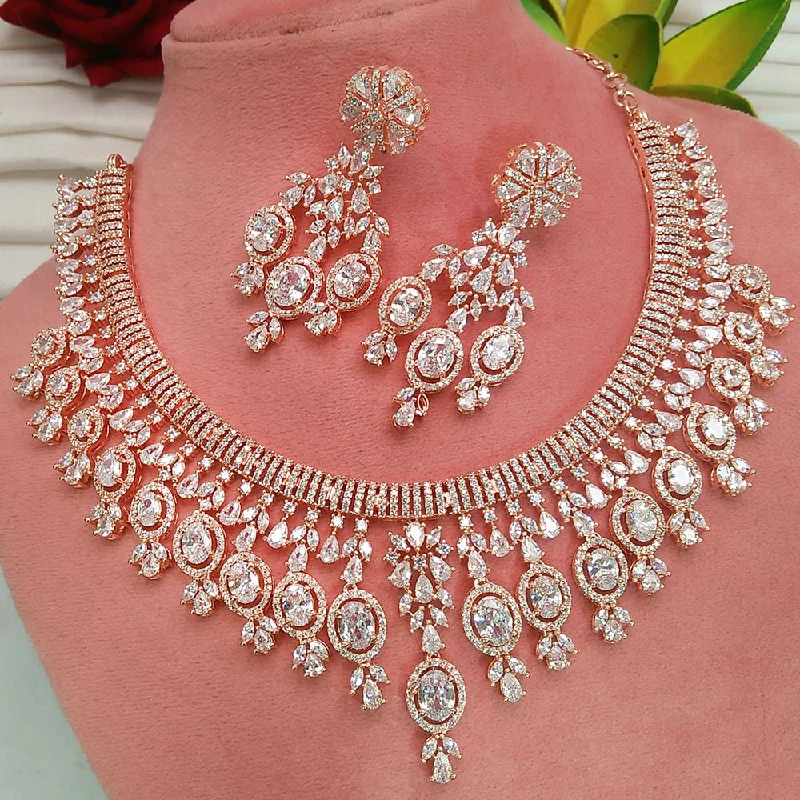 casual wear necklaces for women -Everlasting Quality Jewels Rose Gold Plated AD Necklace Set