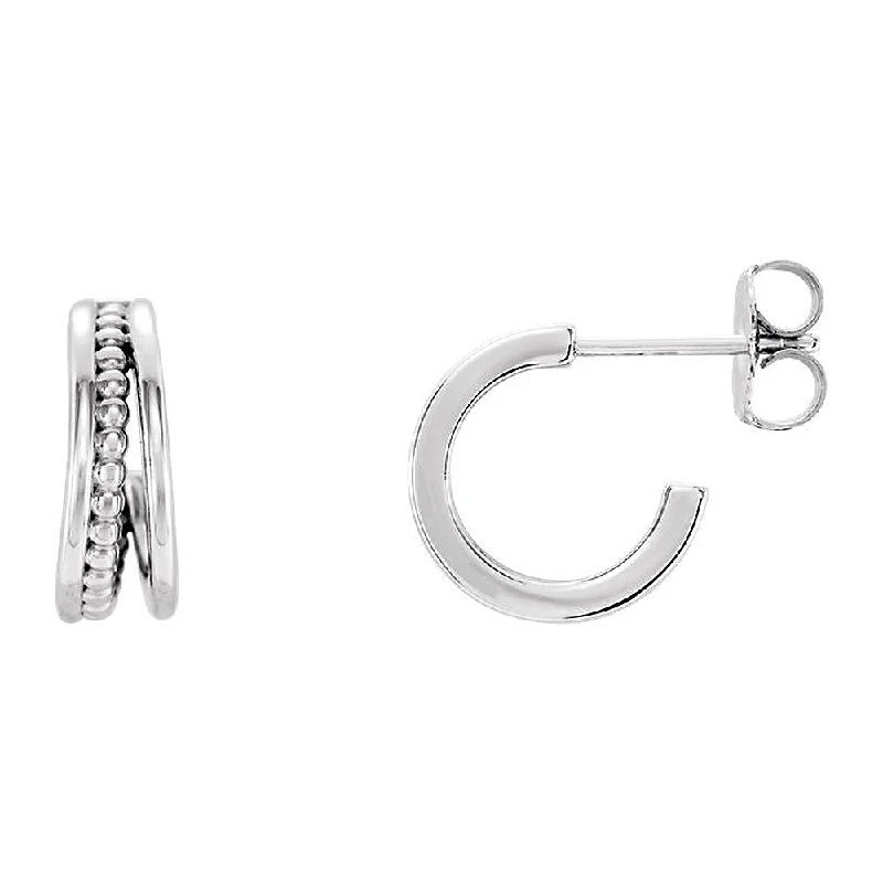 designer fashion earrings for women -4.3 x 12mm (7/16 Inch) 14k White Gold Small Beaded J-Hoop Earrings