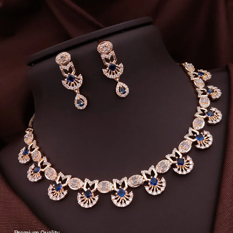 celebrity style necklaces for women -Akruti Collection Rose Gold Plated American Diamonds Necklace Set