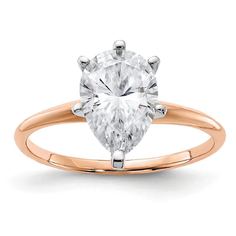 art nouveau engagement rings for women -10X7MM Pear Moissanite Solitaire Engagement Ring in 14KT Rose Gold; Size 7