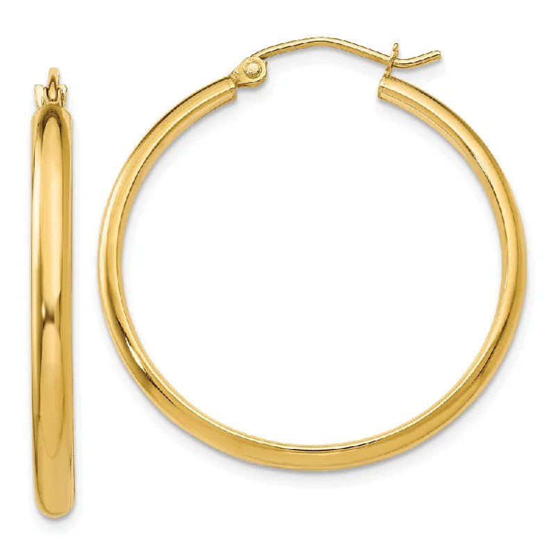 small hoop earrings for women -2.75mm x 30mm Polished 14k Yellow Gold Domed Round Hoop Earrings