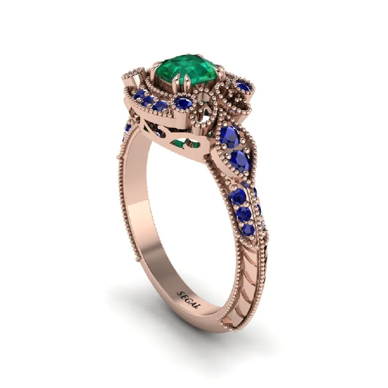 engraving engagement rings for women -Emerald Vintage Filigree Cushion Cut Engagement Ring - Elaina No. 65