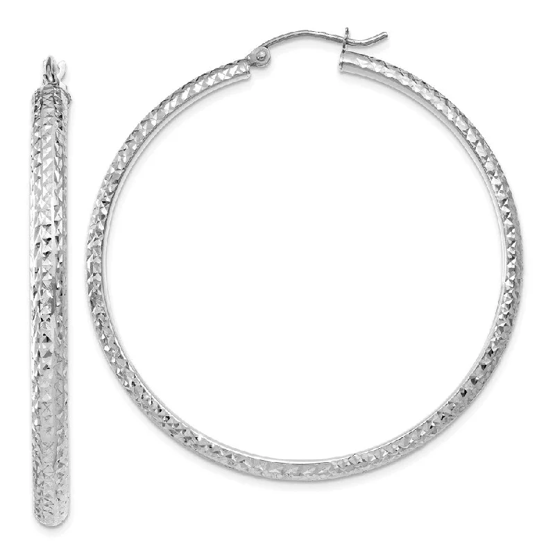 sterling silver earrings for women -3.5mm, Diamond Cut 14k White Gold Round Hoop Earrings, 46mm (1 3/4 In)