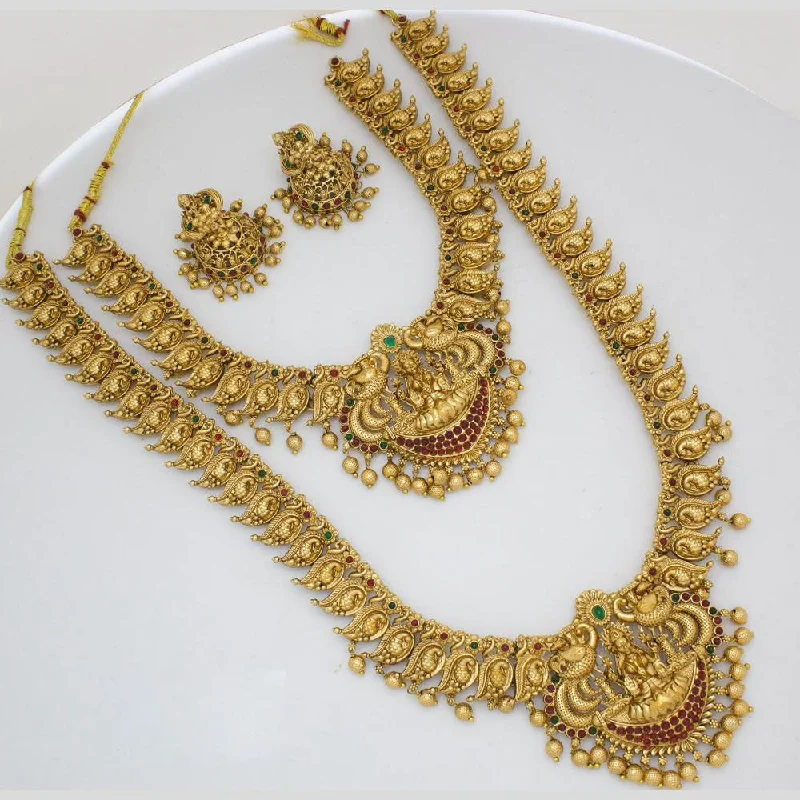 inspirational necklaces for women -Manisha Jewellery Gold Plated Pota Stone Temple Double Necklace Set