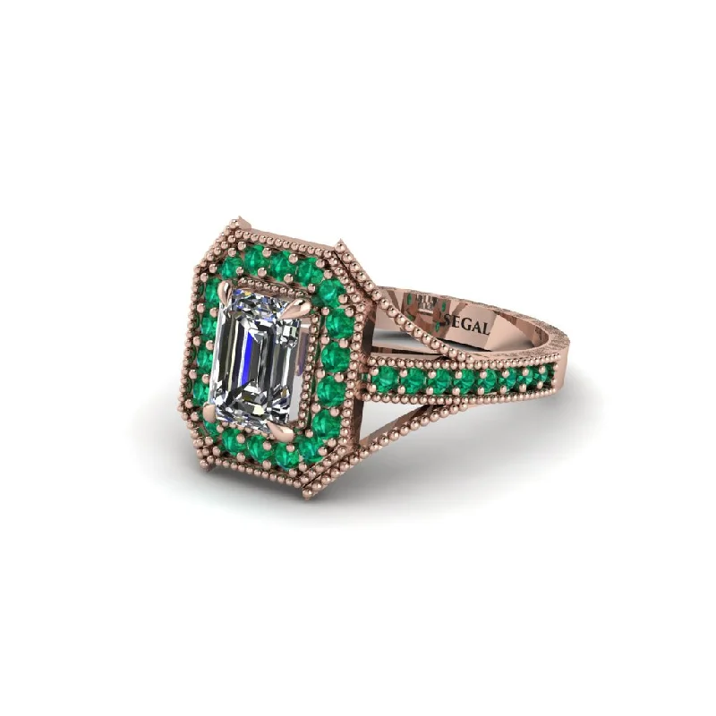 halo engagement rings for women -Emerald Cut Emerald Milgrain Halo Engagement Ring - Xanthe No. 17