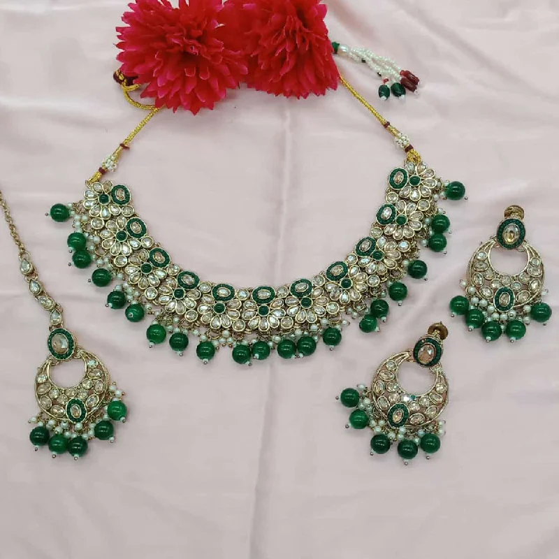 fine jewelry necklaces for women -India Art Gold Plated Crystal Stone And Pearls Necklace Set