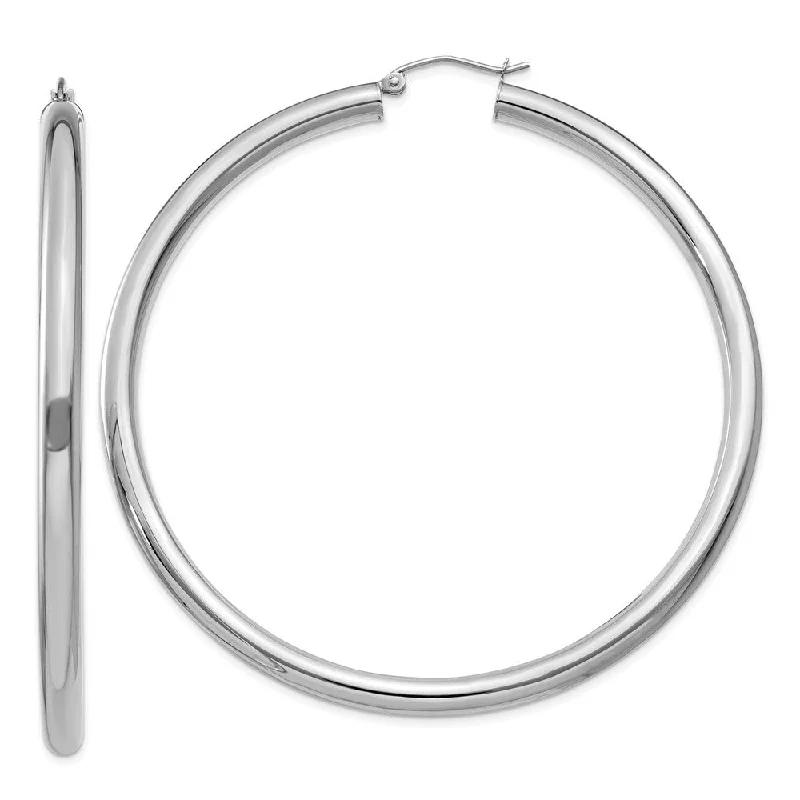 white gold earrings for women -4mm, 14k White Gold Classic Round Hoop Earrings, 65mm (2 1/2 Inch)