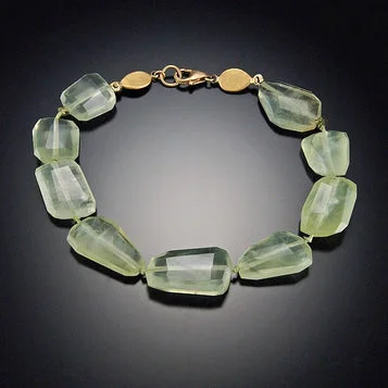 letter bracelets for women -Prehnite Bracelet with 22k Gold Disks