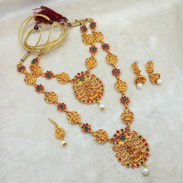 casual wear necklaces for women -Darshana Jewels Maroon Stone Double Copper Necklace Set