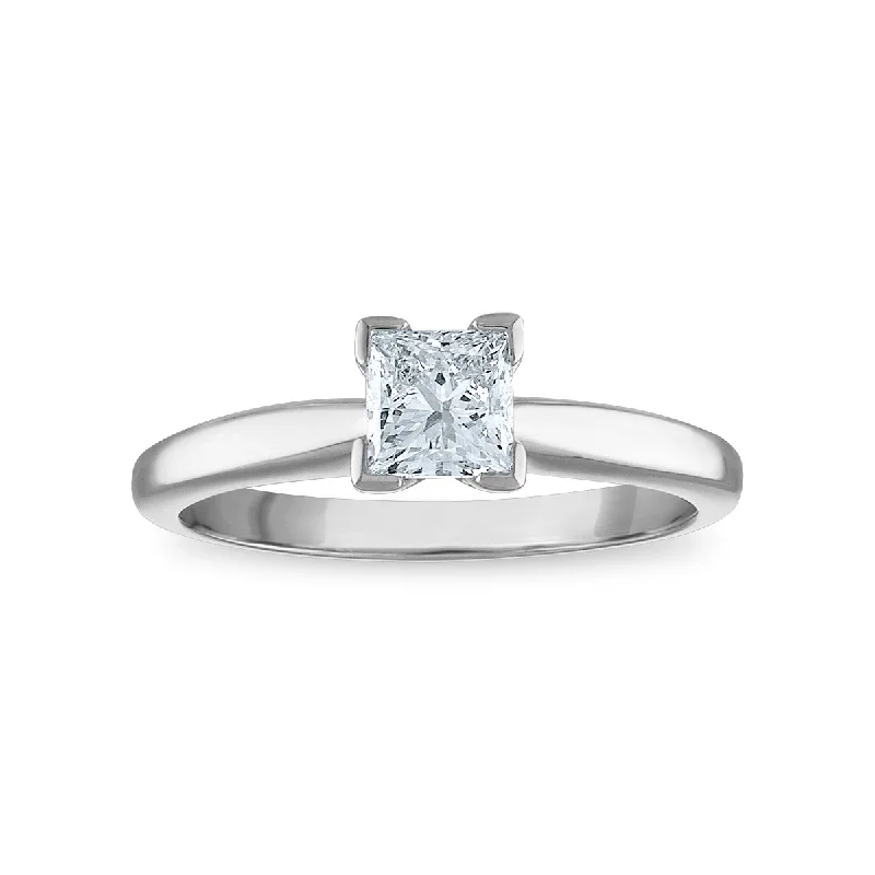 high fashion engagement rings -Signature Certificate EcoLove 3/4 CTW Princess Cut Lab Grown Diamond Solitaire Engagement Ring in 14KT White Gold