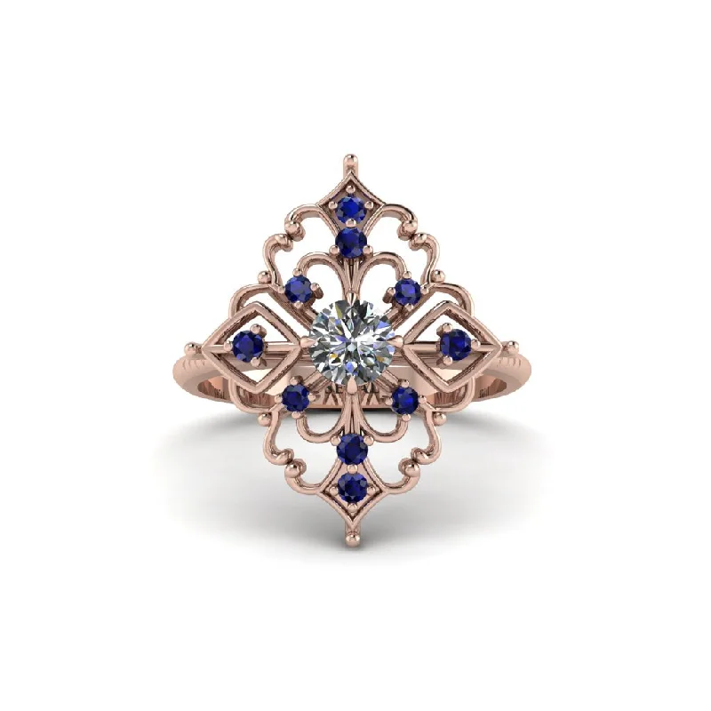 half eternity engagement rings for women -Sapphire Royal Filigree Cluster Engagement Ring - Zinnia No. 62