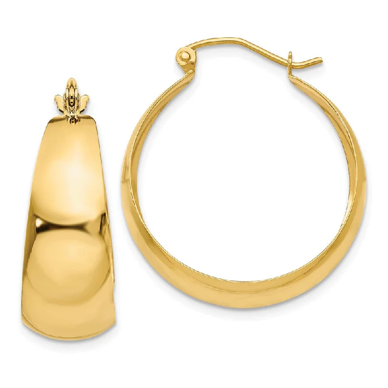 big hoop earrings for women -14k Yellow Gold Wide Tapered Round Hoop Earrings, 27mm (1 1/16 Inch)