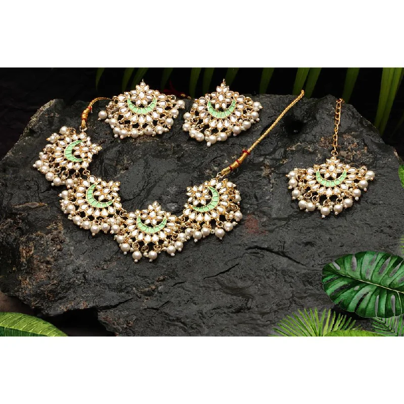 unique necklaces for women -Darshana Jewels Gold Plated Kundan Stone And Meenakari Necklace Set