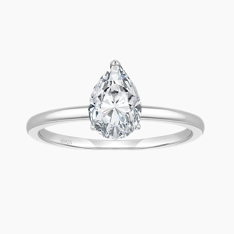 high fashion engagement rings -2CT 925 Sterling Silver Teardrop Engagement Rings