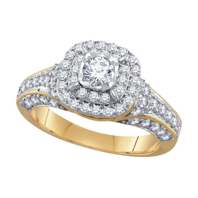 pave engagement rings for women -Signature 1 CTW Diamond Halo Engagement Ring in 14KT Yellow Gold