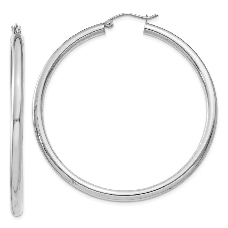 luxury earrings for women -3mm, 14k White Gold Classic Round Hoop Earrings, 50mm (1 7/8 Inch)