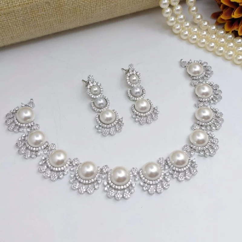 unique handmade necklaces for women -Aamrapali Silver Plated American Diamond And Beads Necklace Set