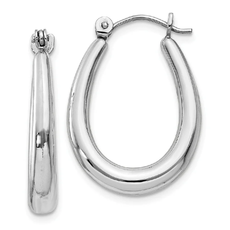 modern earrings for women -3mm x 23mm Polished 14k White Gold Tapered Puffed Oval Hoop Earrings