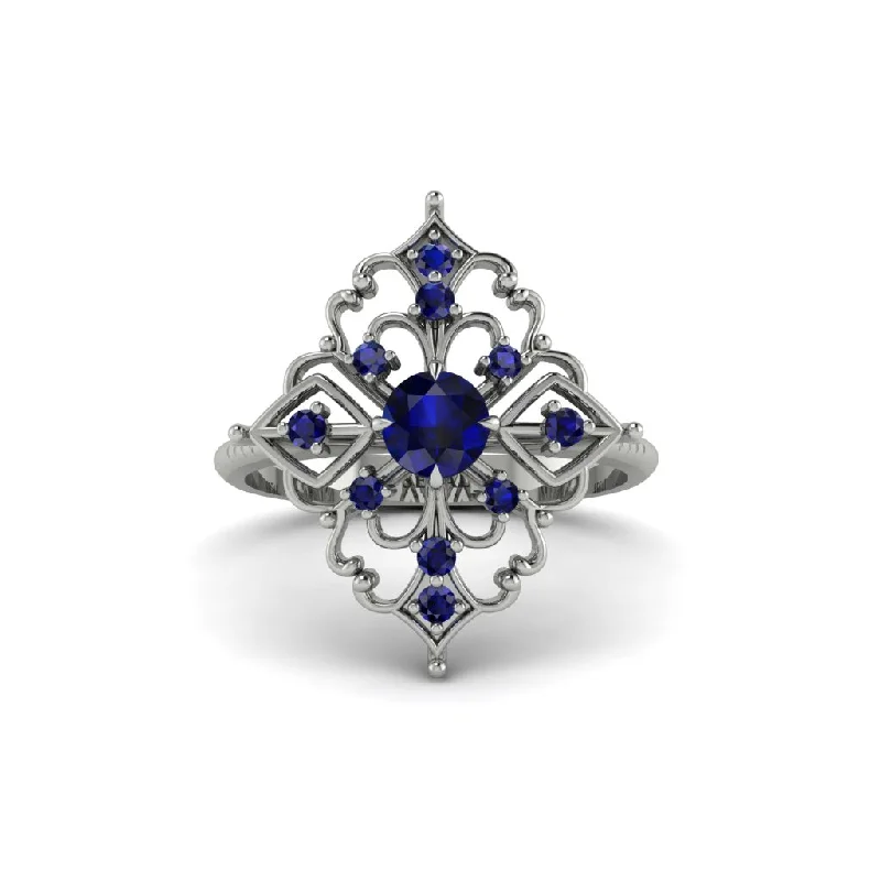 elegant engagement rings for women -Sapphire Royal Filigree Cluster Engagement Ring - Zinnia No. 75