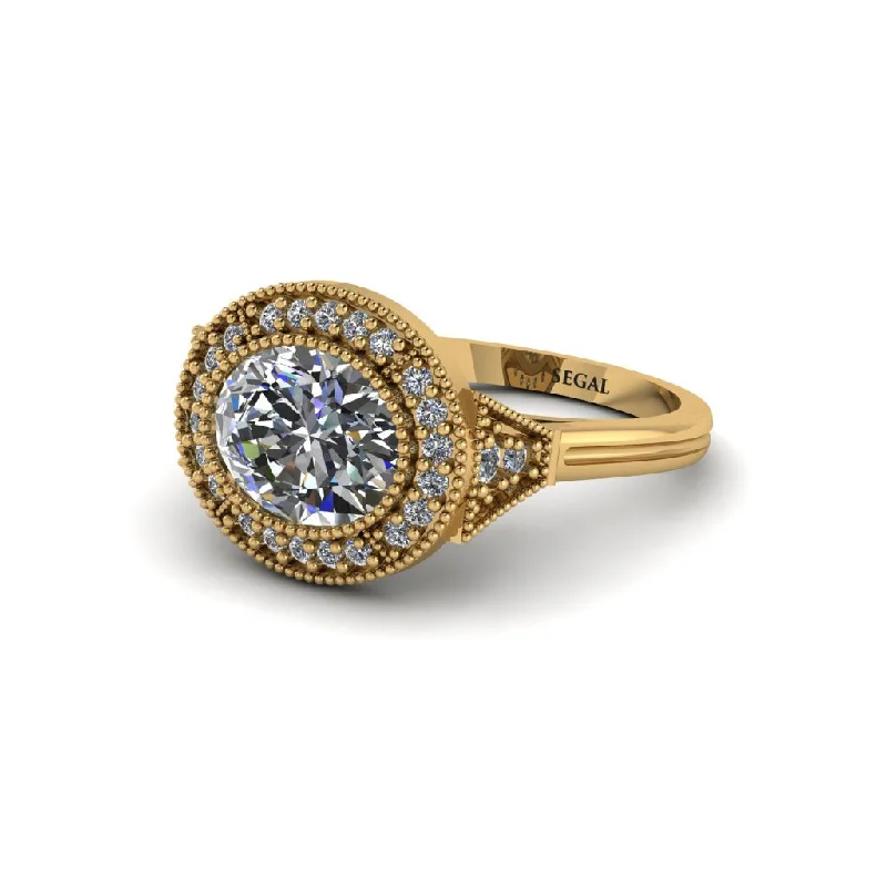 elegant engagement rings for women -Oval Cut Diamond Milgrain Halo Engagement Ring - Alexandria No. 1