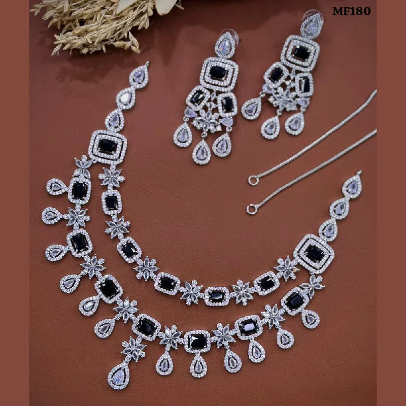 unique charm necklaces for women -Akruti Collection Silver Plated American Diamonds Necklace Set