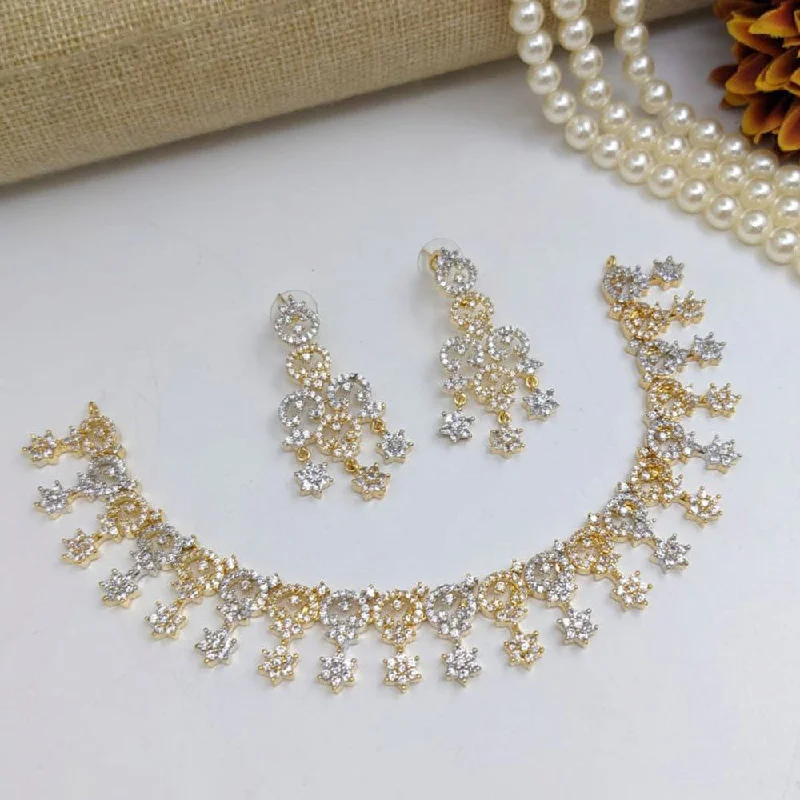 three-layer necklaces for women -Aamrapali Gold Plated American Diamond Necklace Set