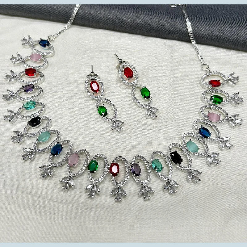 thick chain necklaces for women -Shagna Silver Plated AD Necklace Set