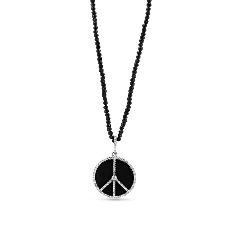 small pendant necklaces for women -Black Onyx & Diamond Peace Sign Pendant on Spinel Necklace - 34"  N0003161