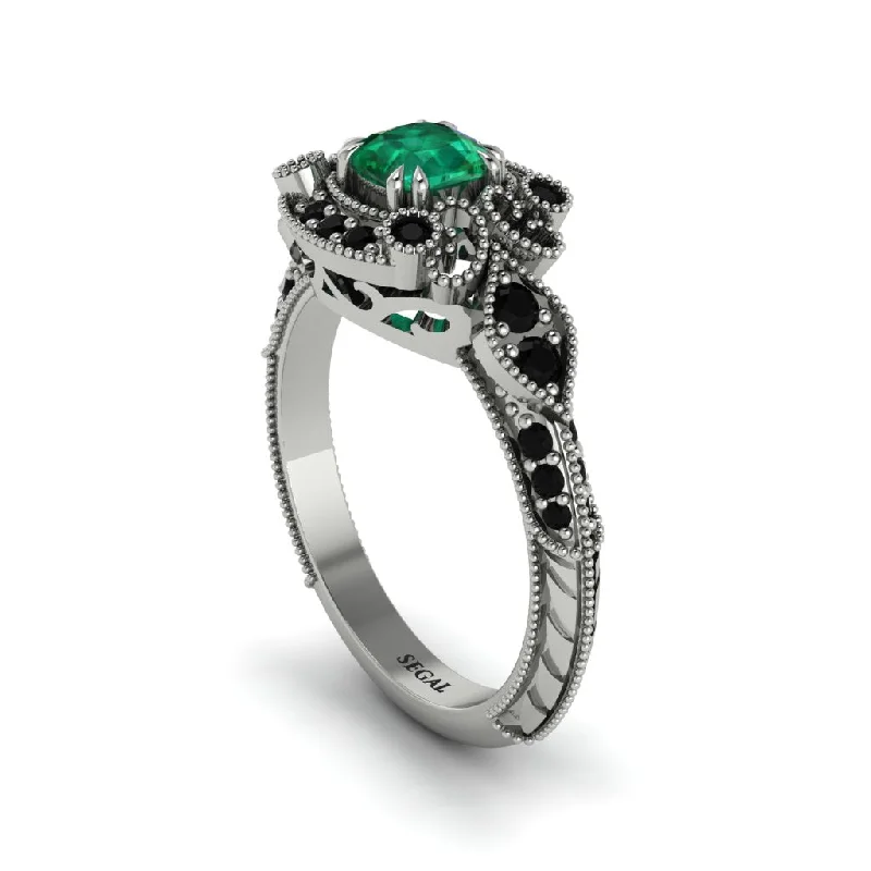 sapphire engagement rings for women -Emerald Vintage Filigree Cushion Cut Engagement Ring - Elaina No. 36