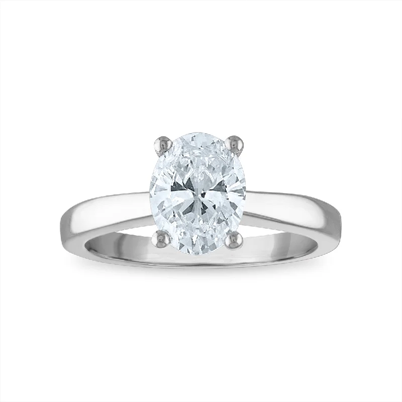 twisted band engagement rings for women -Signature Certificate EcoLove 1-1/2 CTW Oval Diamond Solitaire Engagement Ring in 14KT White Gold