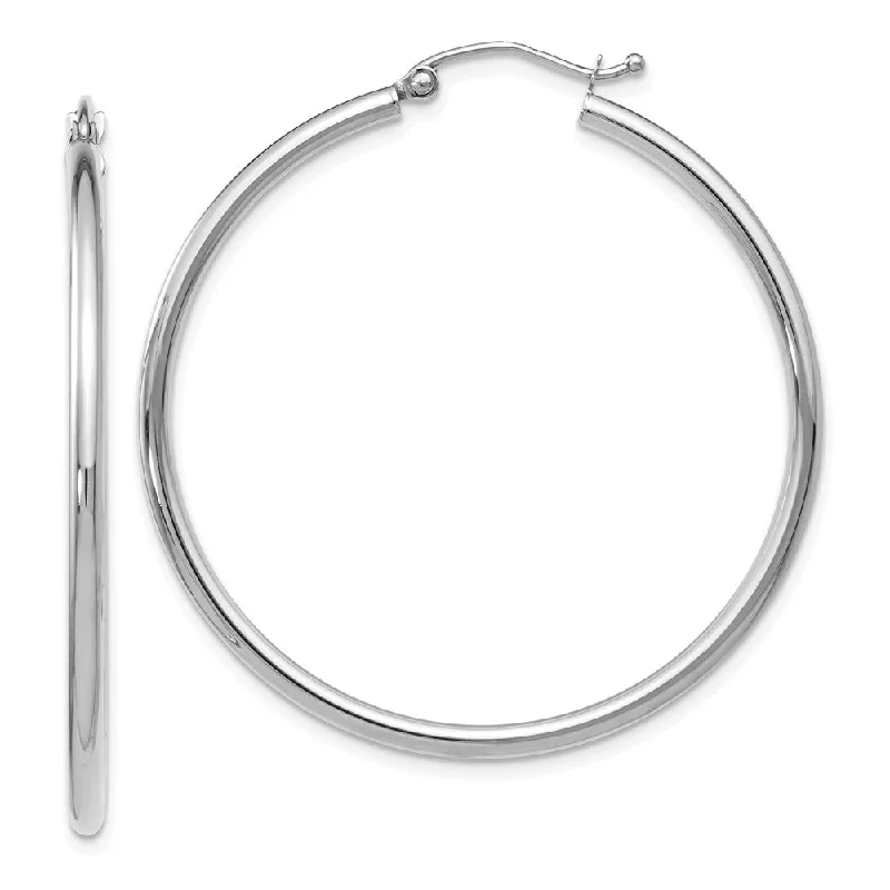 feather earrings for women -2mm Round Hoop Earrings in 10k White Gold, 40mm (1 1/2 Inch)