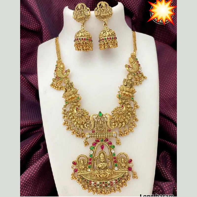 silver necklaces for women -Sai Fashion Gold Plated Pota Stone And Pearls Temple Necklace Set