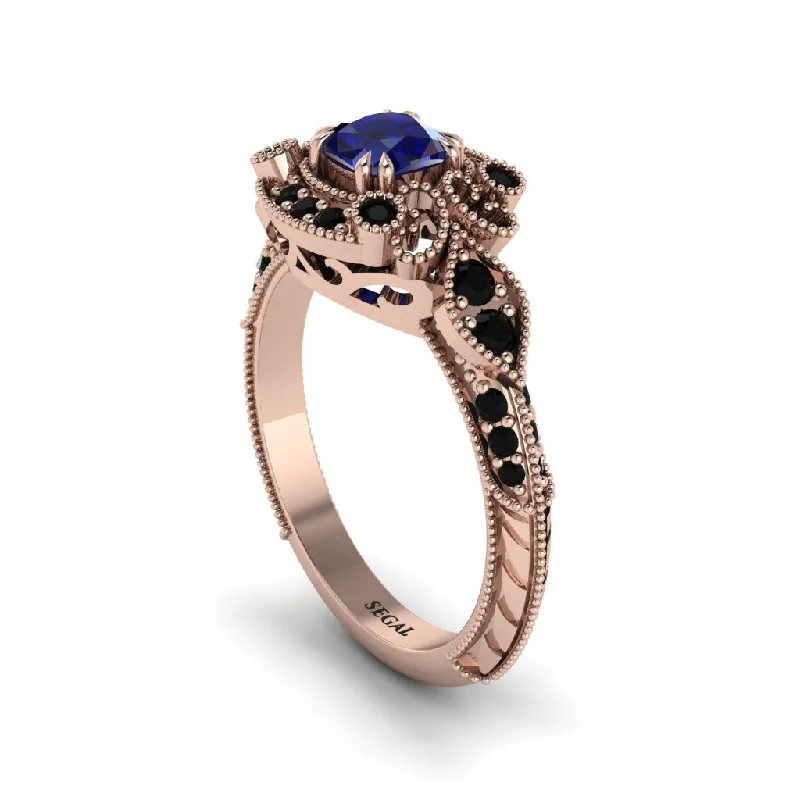 ethical engagement rings for women -Sapphire Vintage Filigree Cushion Cut Engagement Ring - Elaina No. 44