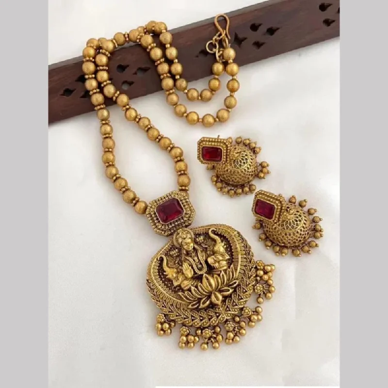 short necklaces for women -Joyful Jewel Art Matte Gold Plated Pota Stone And Temple Necklace Set