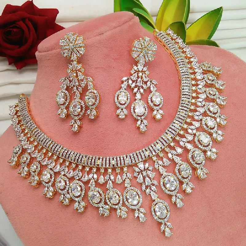 luxury diamond necklaces for women -Everlasting Quality Jewels Gold Plated AD Necklace Set